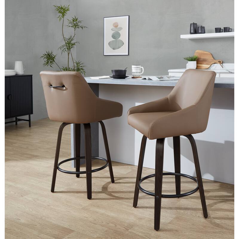The Gray Barn Hadley 26" Fixed-Height Upholstered Counter Stool with Bent Wood Legs & Round Footrest (Set of 2)