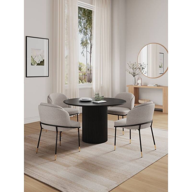 Manhattan Comfort Hathaway Flor Modern 47.24 Solid Wood Round Dining Set - Black and Wheat - 5-Piece
