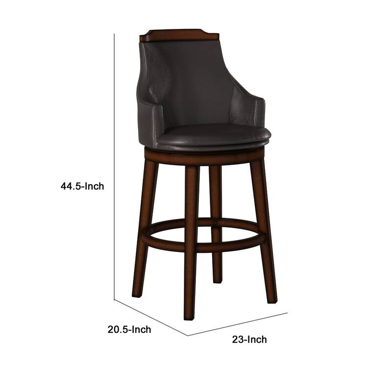 Bar Height Chair, Set of 2, Dark Brown Faux Leather, Wood Legs