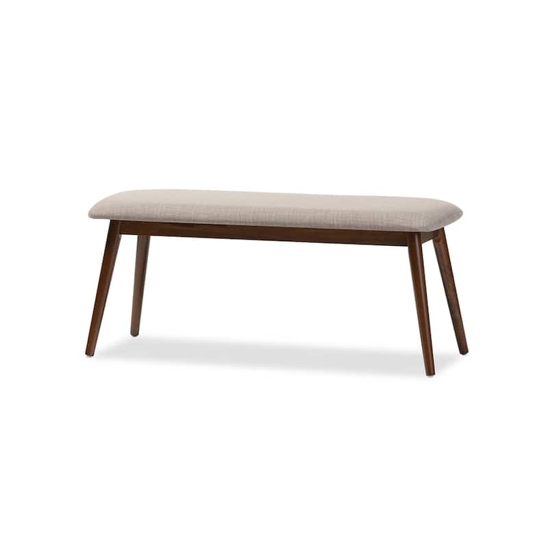 Flora Mid-Century Modern Light Grey Fabric and "Oak" Medium Brown Finishing Wood Dining Bench - 17.55"H x 40.95"W x 15.21"D