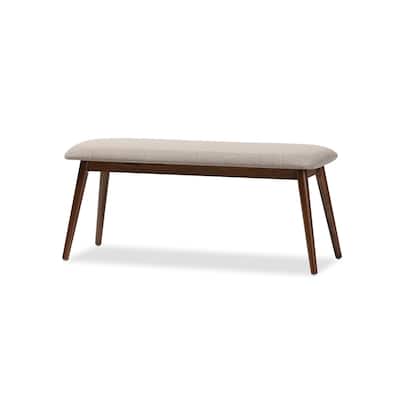 Flora Mid-Century Modern Light Grey Fabric and "Oak" Medium Brown Finishing Wood Dining Bench - 17.55"H x 40.95"W x 15.21"D