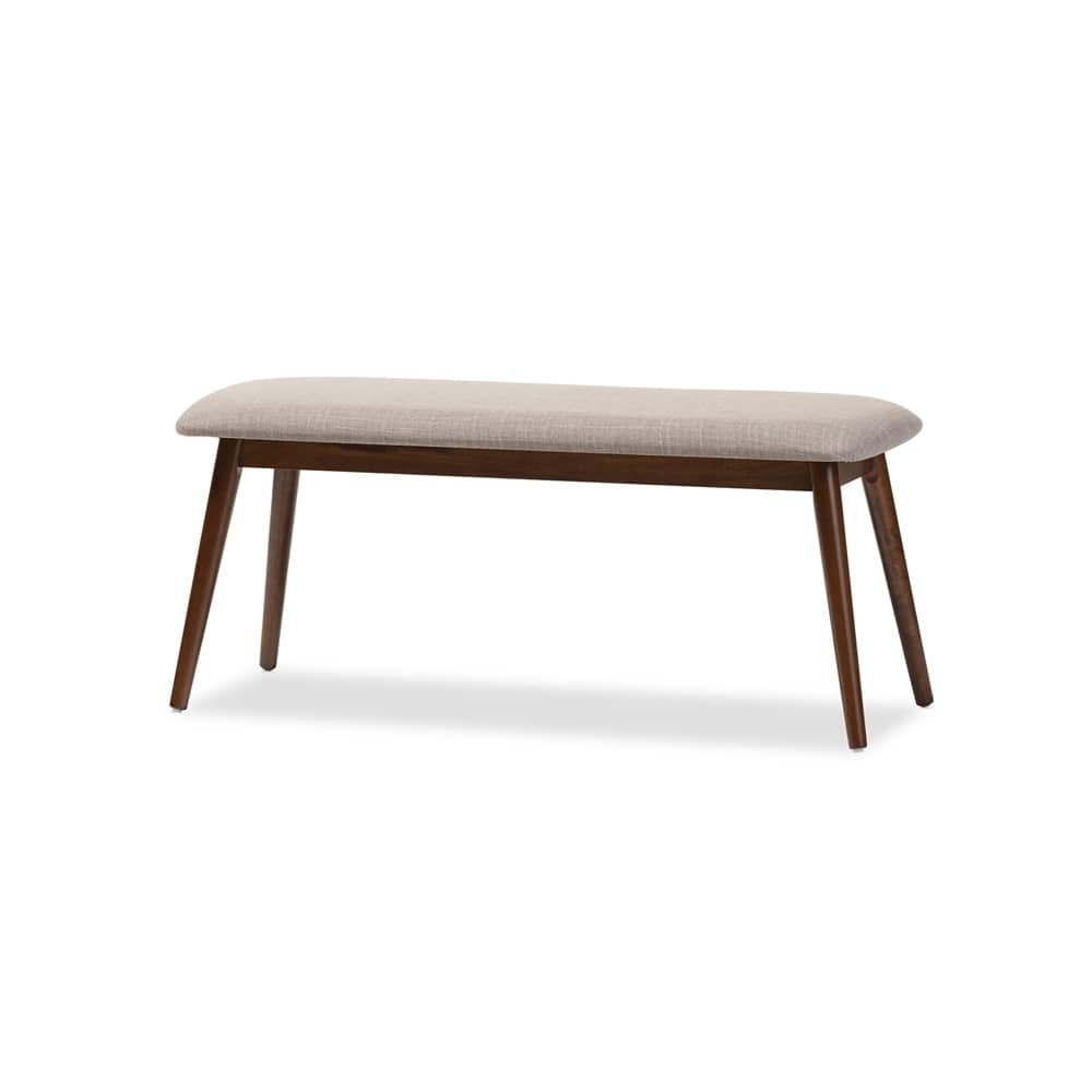 Flora Mid-Century Modern Light Grey Fabric and "Oak" Medium Brown Finishing Wood Dining Bench - 17.55"H x 40.95"W x 15.21"D