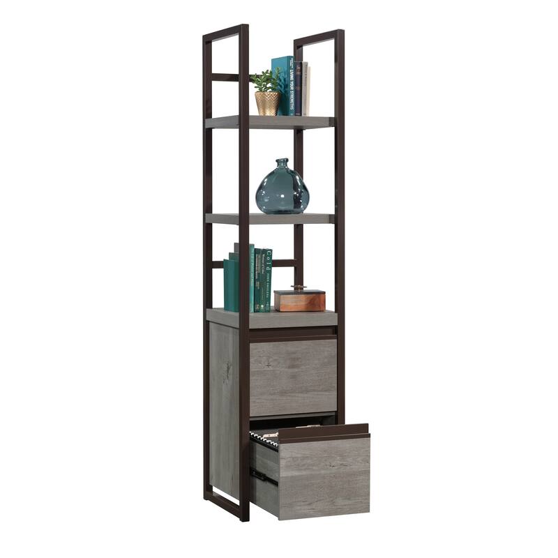 Wood Narrow Bookcase with Thick Shelves, Brown - 16.54" W x 16.54" D x 72.05" H