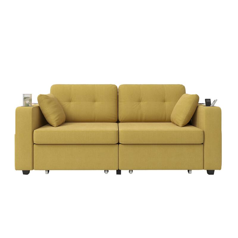 Sofas, Couch Set, 3 Seats Sofa, USB Charging,Wood Frame, Easy to Install, with Storage, Charging Station, Cup Holder