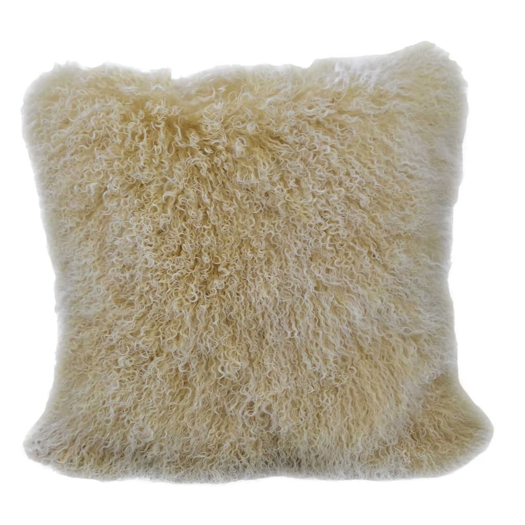 24" Gold Genuine Tibetan Lamb Fur Pillow with Microsuede Backing
