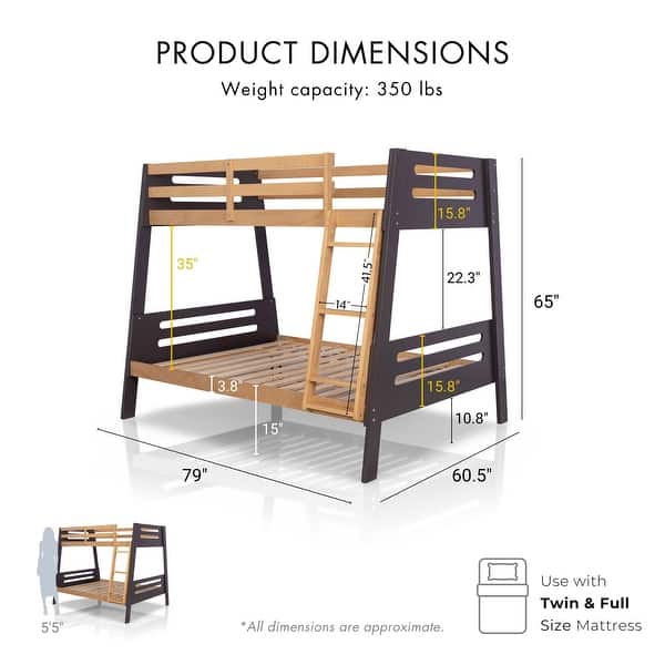 Furniture of America Elbrook Modern Solid Wood Twin over Full Bunk Bed