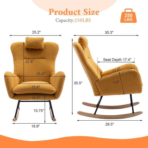 6 Colors Soft Teddy Fabric Wingback Rocking Chair with Solid Wood Base ...