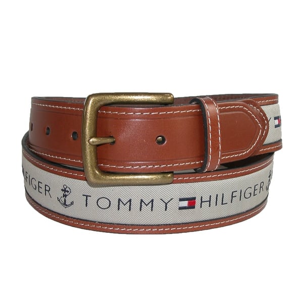 Shop Tommy Hilfiger Men S Leather Casual Belt With Fabric Inlay