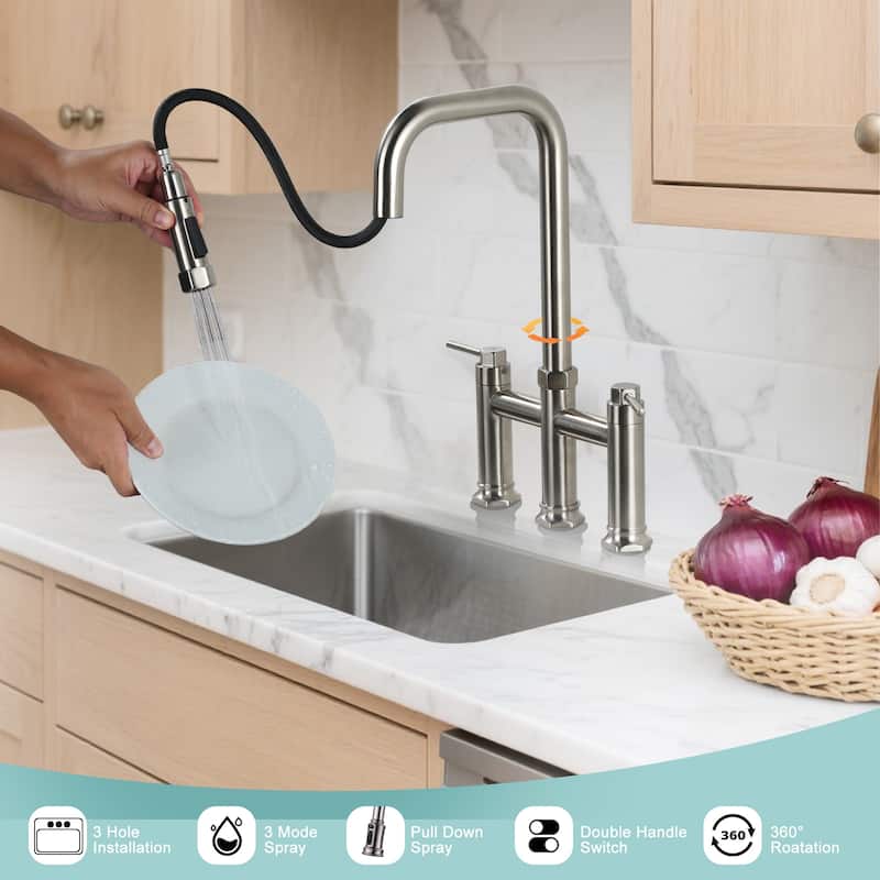 WOWOW Double Handle Pull Down Kitchen Faucet