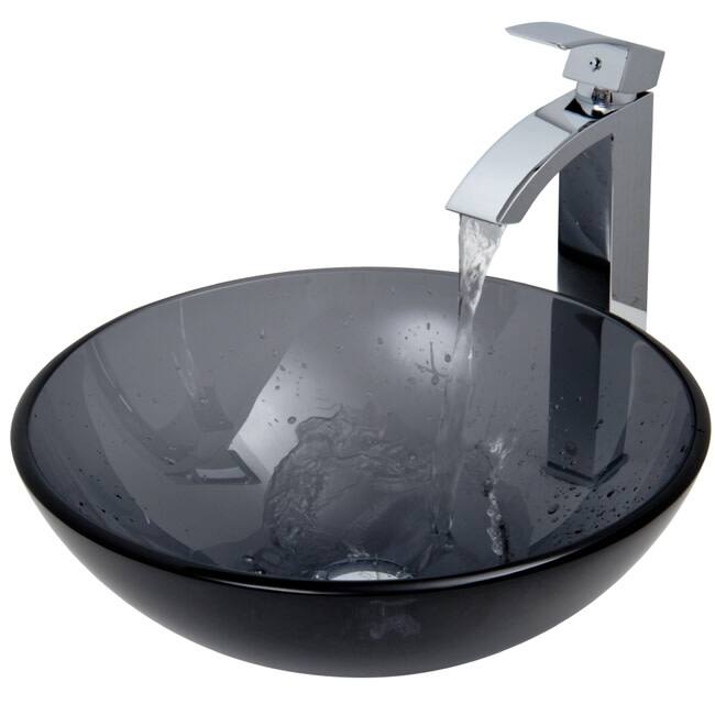 Vigo 16-1/2" Glass Bathroom Vessel Sink with Duris Single Hole - Chrome