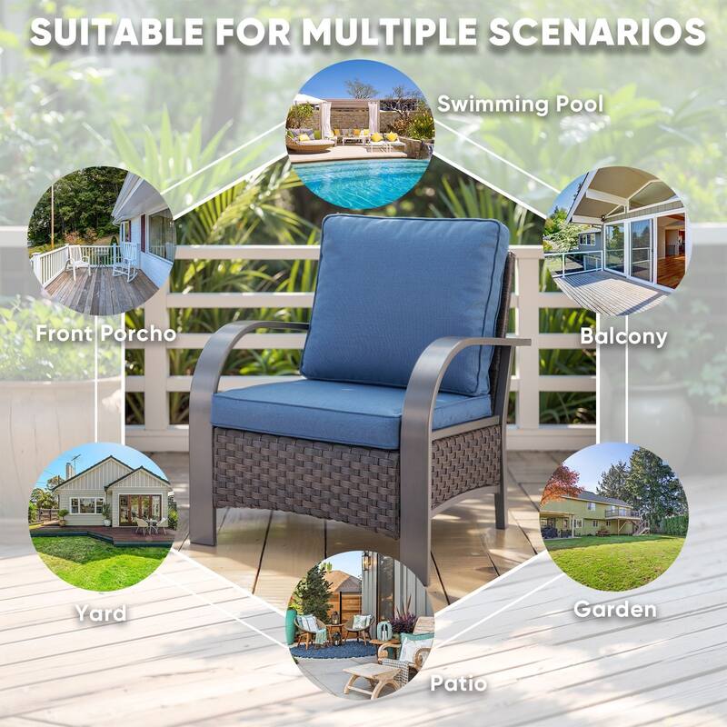 2 Patio PE Wicker Chairs with Soft Cushion