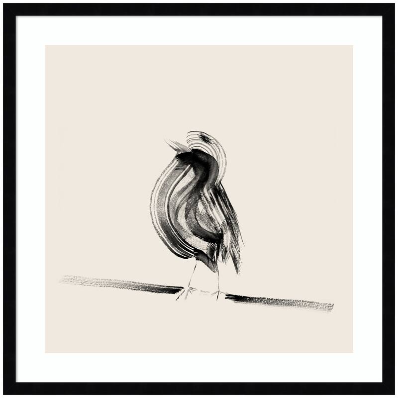Kate and Laurel Bird on a Branch by Danushka Abeygoda Framed Wall Art Print - 25 x 25 - Black