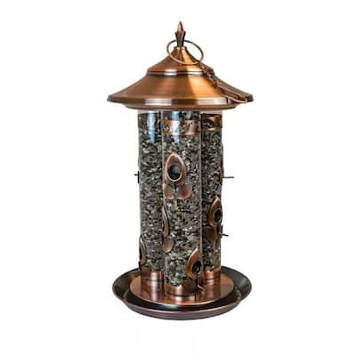 Copper Metal-Port Wild Bird Feeder 10lbs Capacity with Perches - Height: 24.6 inches