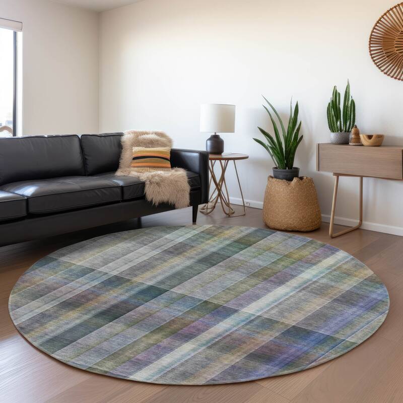 Premium Washable Super Soft Plaid Mayfield Rug - Green - 8' x 8' - Round