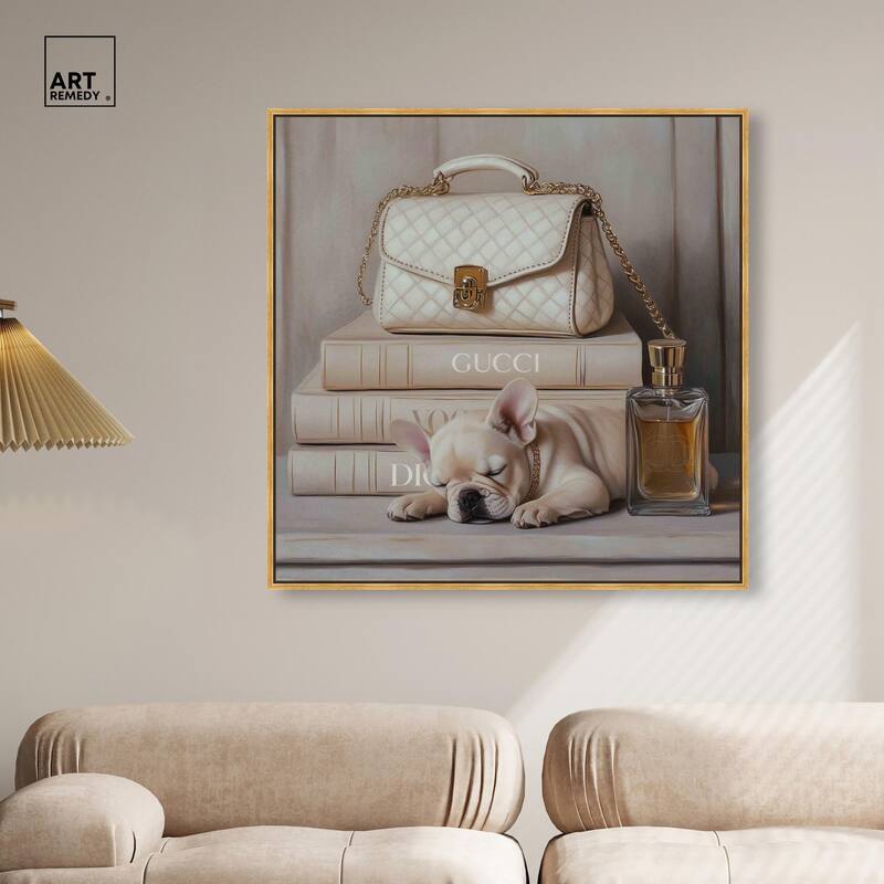 Ivory Books and Frenchie Canvas by Art Remedy