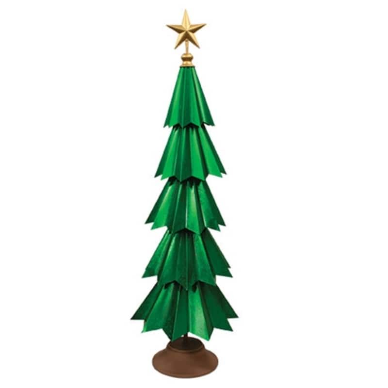Farmhouse Style Distressed Metal Christmas Tree Accent with Antique Star on Brown Base - Green-59.5"H