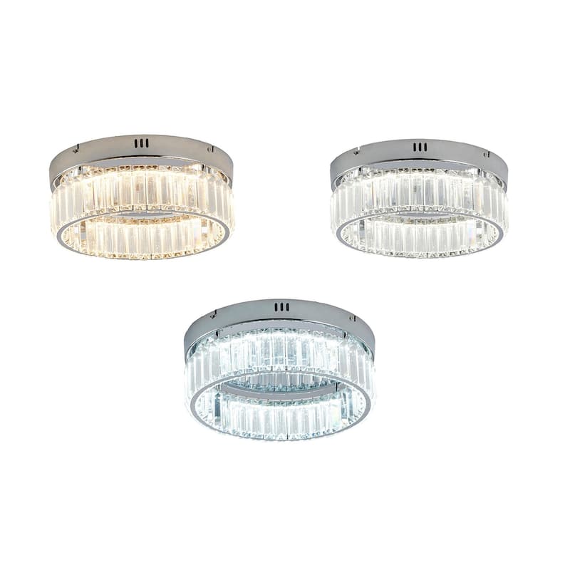 1-Light Chrome Dimmable LED Flush Mount With Clear Crystals