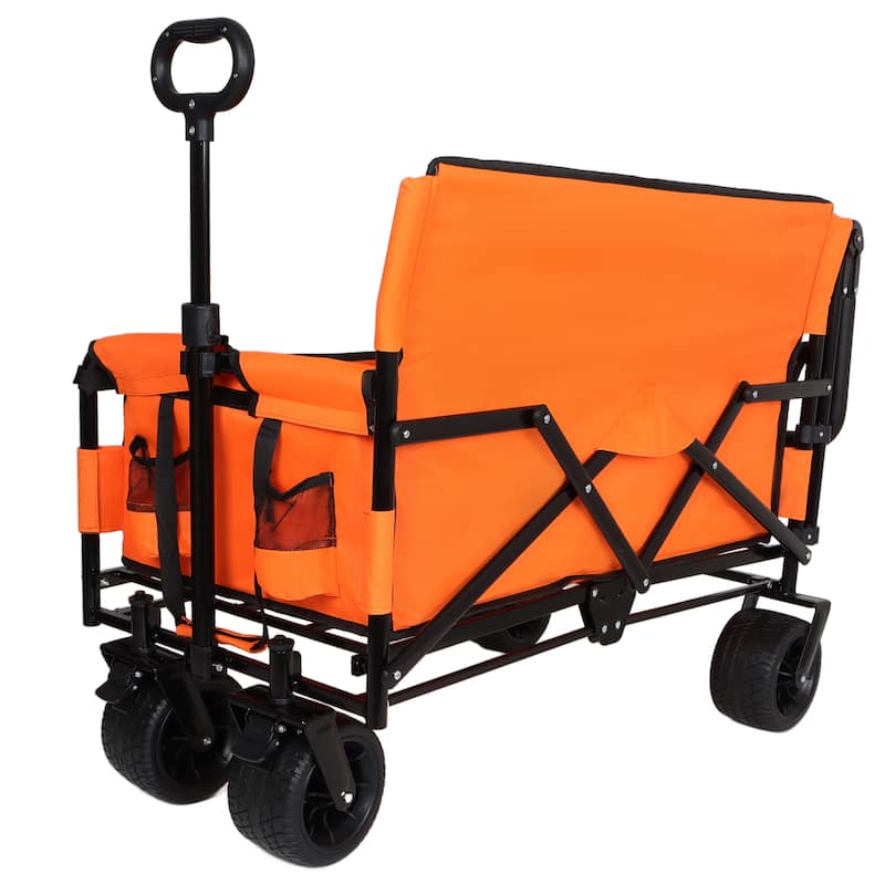 3-in-1 Folding Wagon Cart with Bench Seat & Canopy & Storage, 500lbs Heavy-Duty, 180L Capacity, All-Terrain Wagon