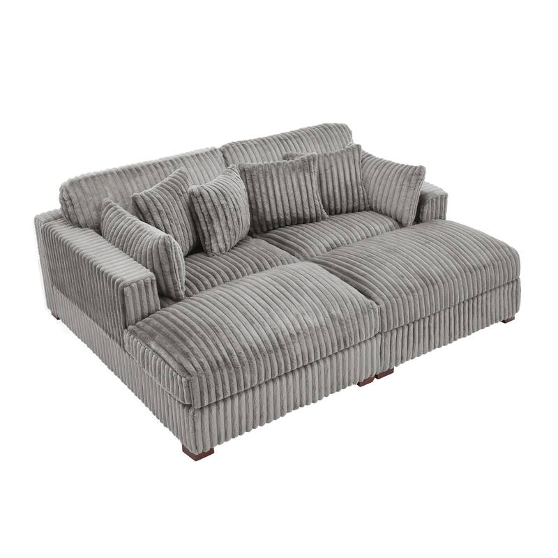 Modern Modular Flannel Fabric Upholstered Sectional Sofa with Square Arm