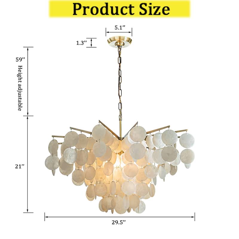 CraftHome Modern Coastal Tier Capiz Shell Chandelier in Antique Gold