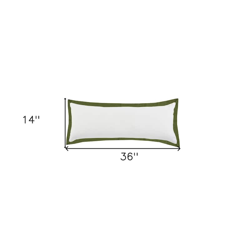 HomeRoots 14" X 36" White And Moss Green 100% Cotton Geometric Zippered Pillow