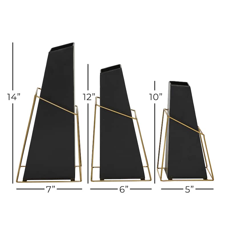 Black Iron Contemporary Vase (Set of 3) - 7 x 5 x 14