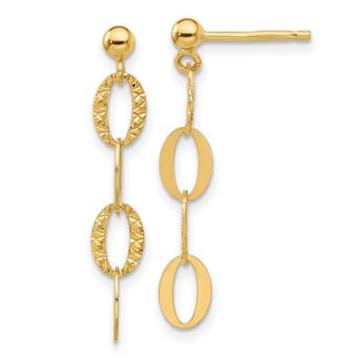 Curata 14k Yellow Gold Sparkle Cut Oval Link Post Guardian Angel Earrings - 30.5x5.2mm