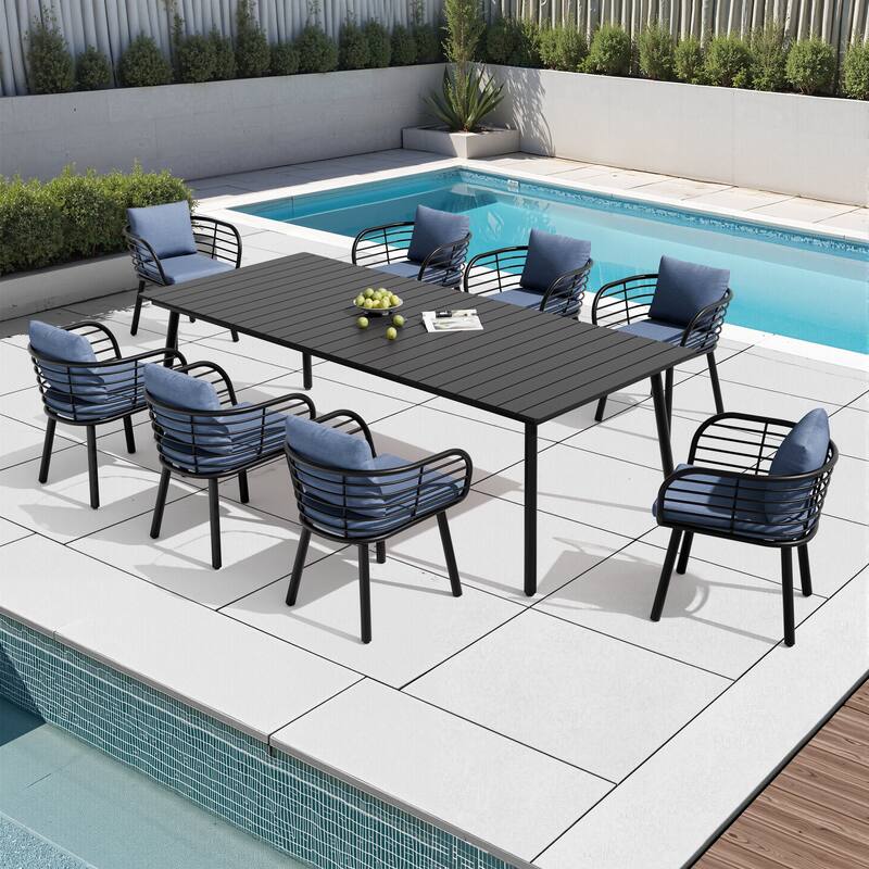 9-PC Outdoor Patio Aluminum Dining Set Table With Dining Chairs Sunbrella Seat&Back Cushions