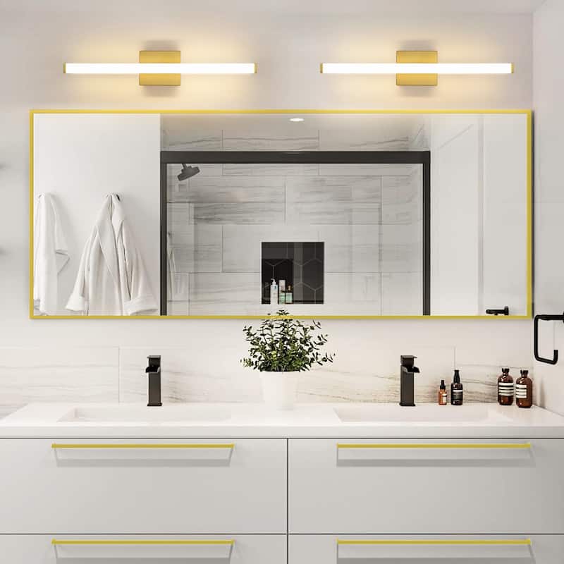 23.6 in. 1-Light Modern Black/Gold Linear Bathroom Vanity Light over Mirror Integrated LED Wall Light