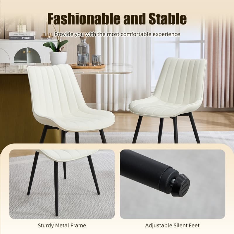 HOMEFUN PU Leather Upholstered Stripes Sturdy Metal Frame Dining Chairs(set of 2)