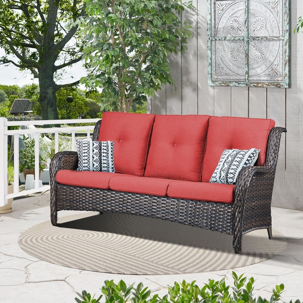 Gymojoy 3-Seat Outdoor Durable Sofa with Cushions, All-Weather PE Wicker