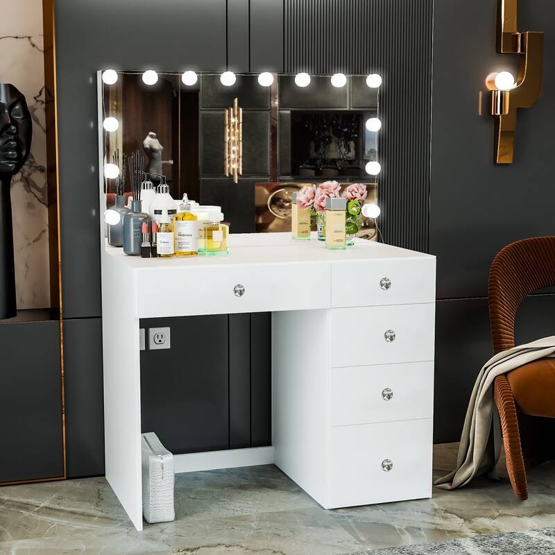 Boahaus Saranya Dressing Table, Light Bulbs, White