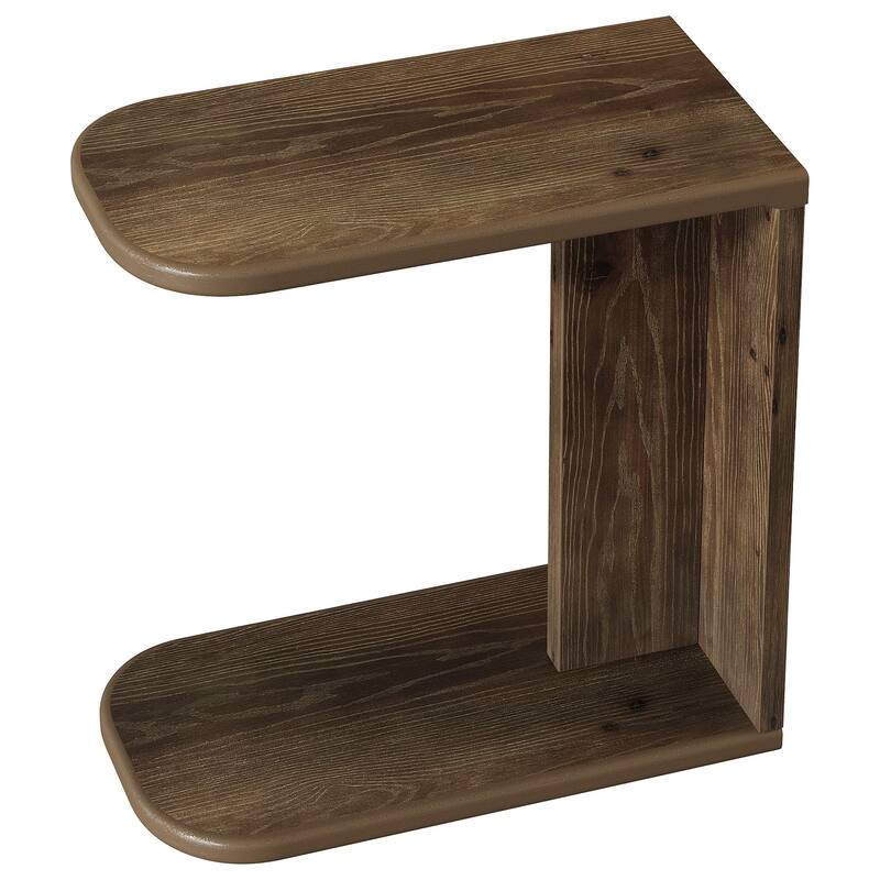 Solid Wood C-Shaped End Table, Sofa Couch Side Snack Accent Table, Living Room Bedroom Couch Table