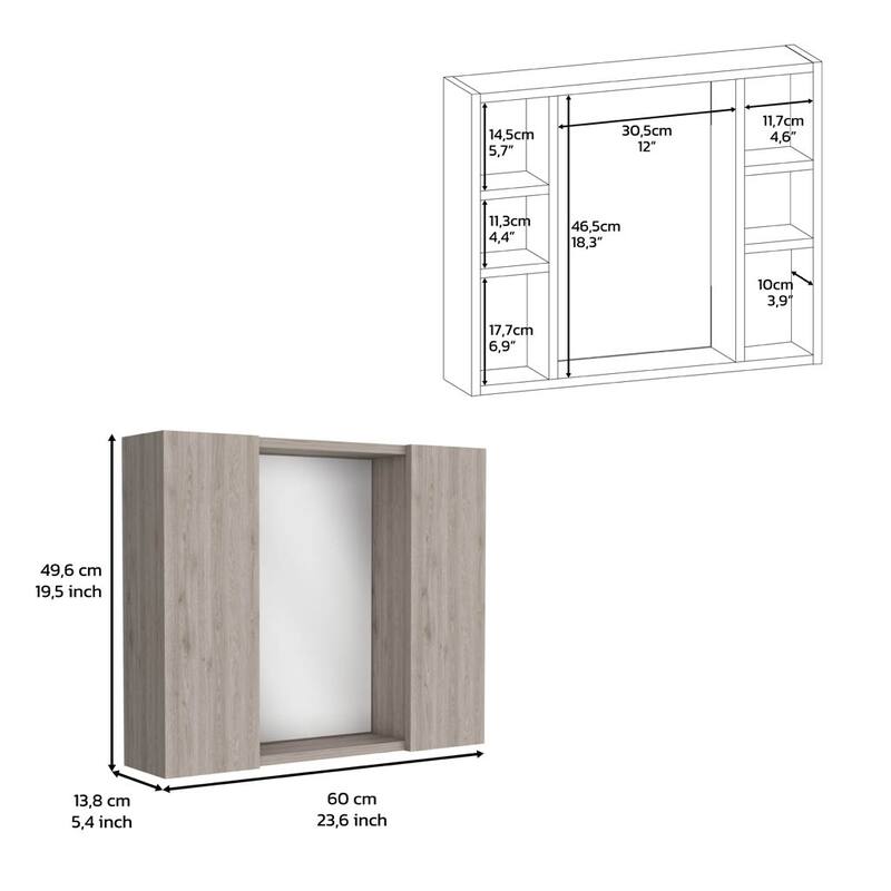 Medicine Cabinet, Double Door, Mirror, One External Shelf