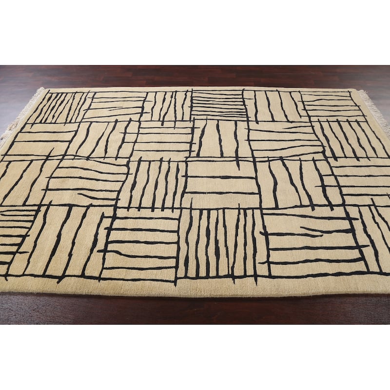 Vegetable Dye Abstract Nepalese Oriental Area Rug Wool Hand-knotted - 6'2" x 9'4"