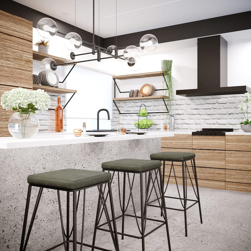 LeisureMod Millard Leather Cushion Barstool With Metal Frame - 30"