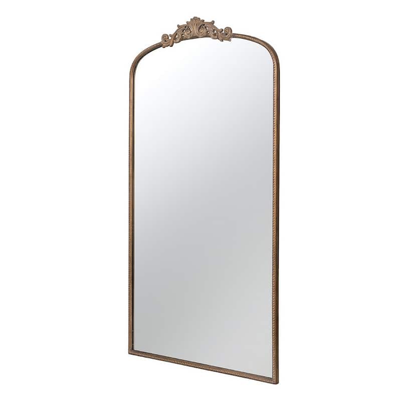Kea 66 Inch Wall Mirror, Gold Curved Metal Frame, Ornate Baroque Design