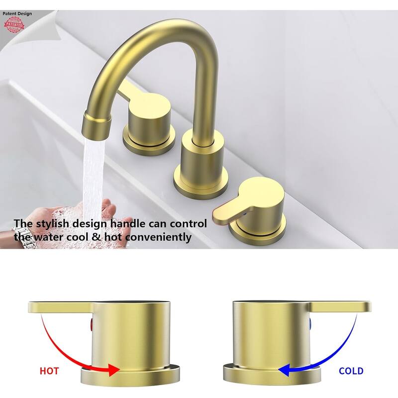 Widespread Bathroom Sink Faucet 2 Handle 8 inch Lavatory Faucet 3 Hole 360°Swivel Spout Basin Faucets with Pop Up Drain Assembly