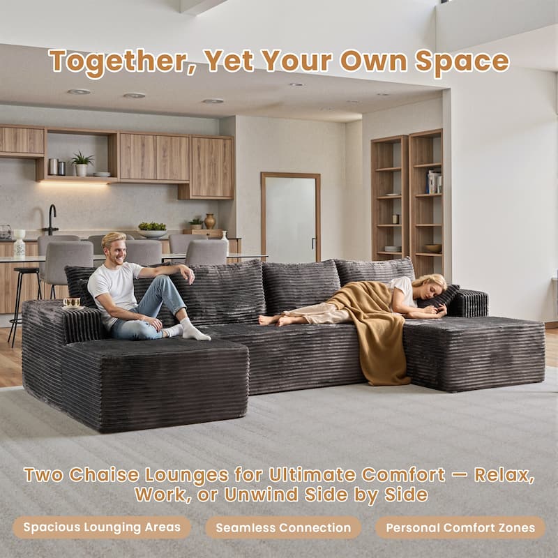 HOOOWOOO Modern Push Corduroy Fabric Sectional Sofa Couch with Pillows