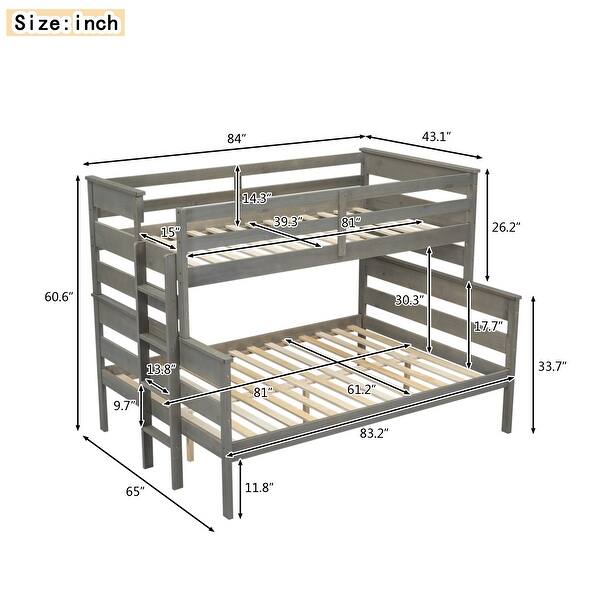 dimension image slide 1 of 2, Modern Twin XL Over Queen Wood Bunk Bed With Ladder,Sturdy Frame,Convertible Beds for Bedroom
