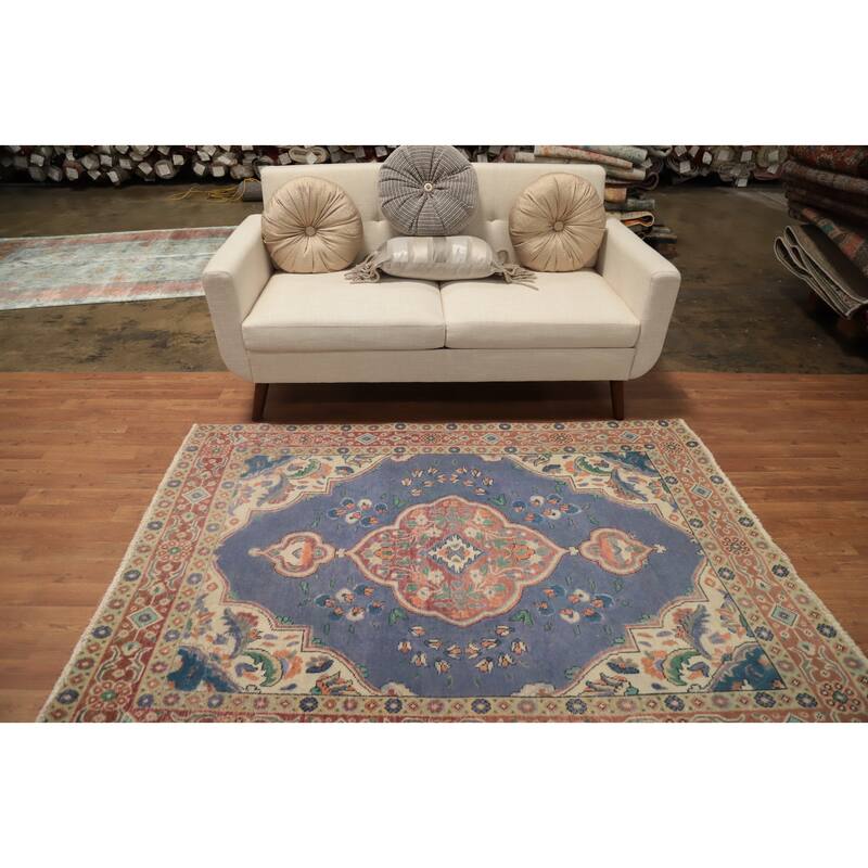 Hand Knotted Oriental 100% Wool Carpet Traditional Medallion Purples Tabriz Area Rug - 6' 5'' X 4' 4''