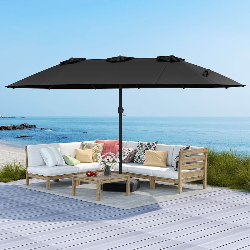 Costway 15FT Double-Sided Twin Patio Umbrella Outdoor Market W/ Crank