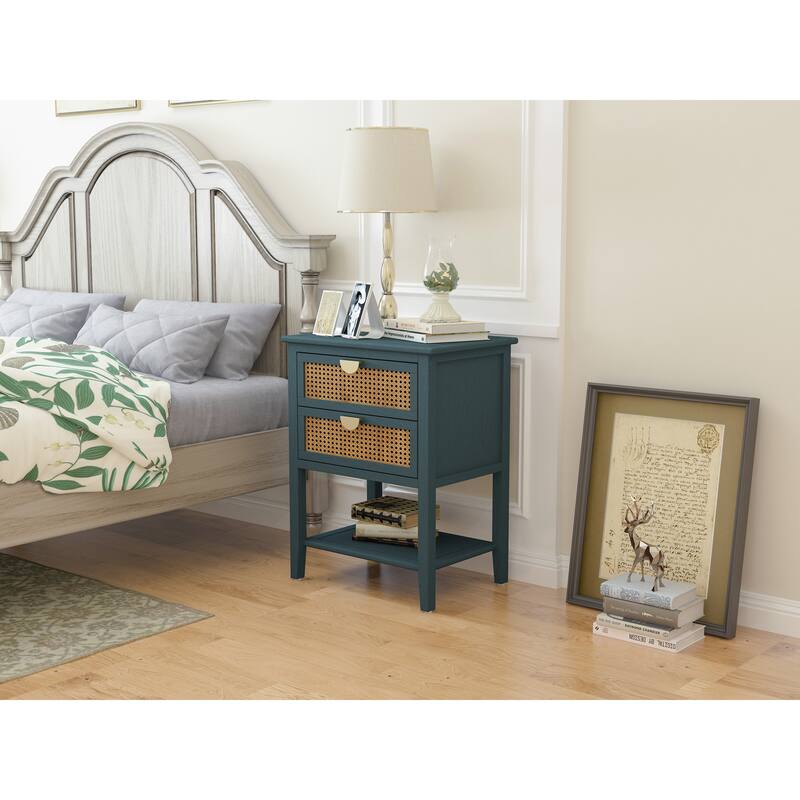 2 Drawer Side table, Naturel Rattan, End table, Suitable for bedroom, living room, study