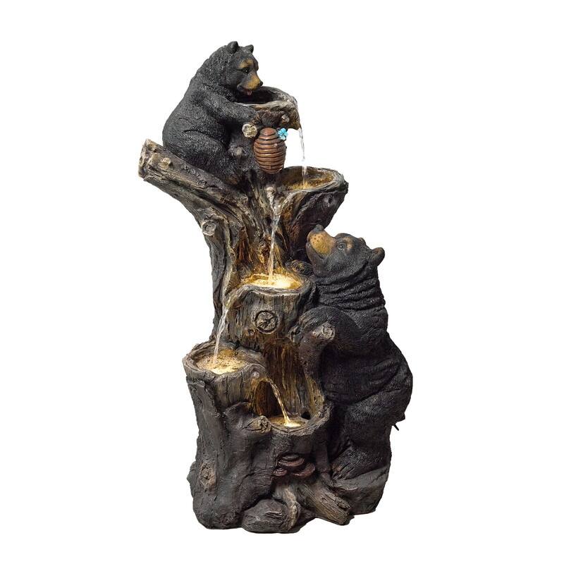 Vbal Resin Bears and Honeycomb 4-Tier water extraction Outdoor Fountain with LED Light