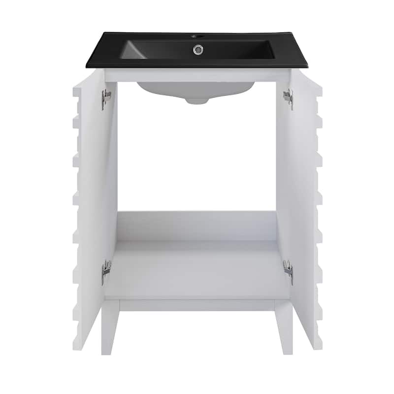 Cascade 24 In. White Oak Bathroom Vanity With Black Ceramic Sink Top