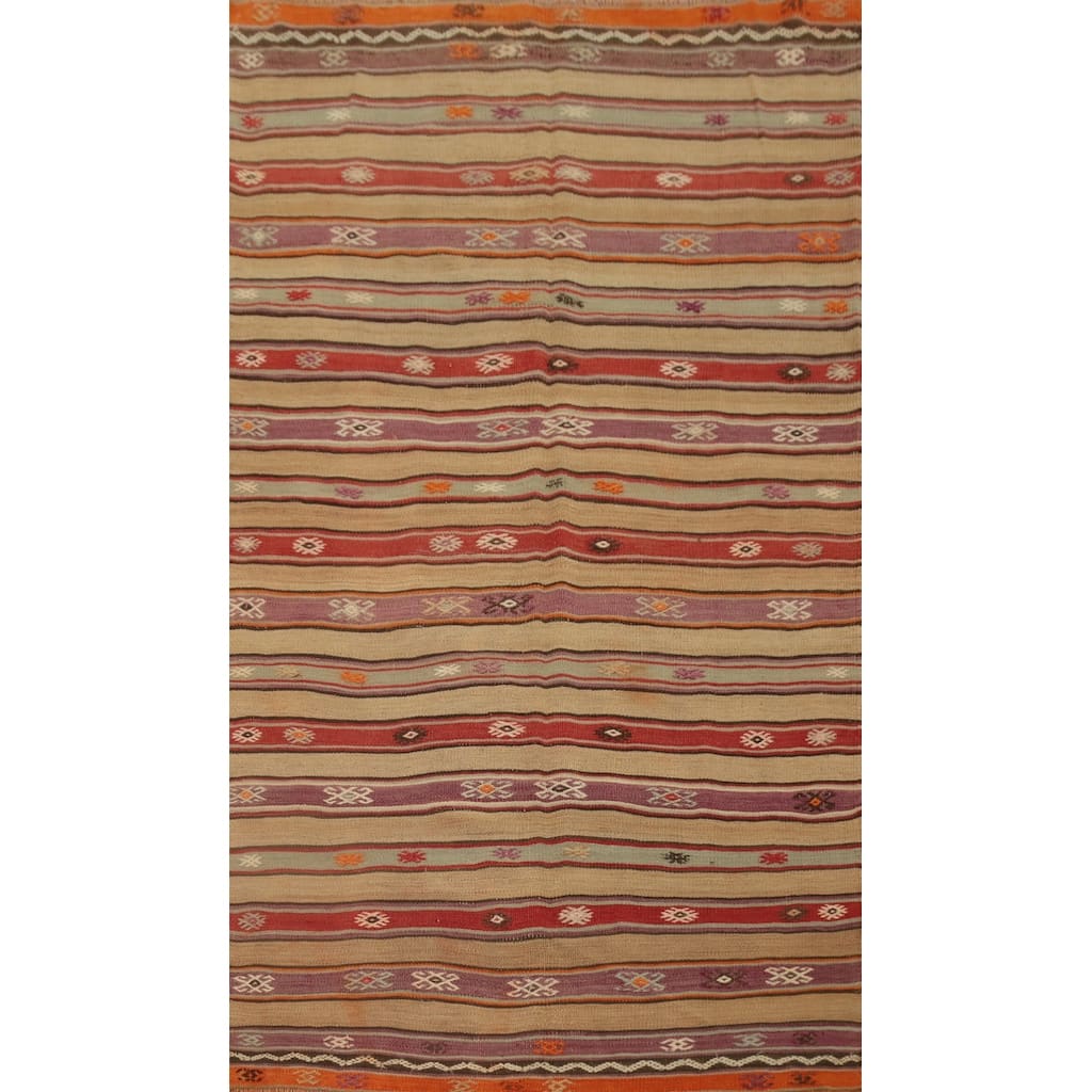 Hand Woven Oriental 100% Wool Carpet Southwestern Tribal Multi-Colored Kilim Area Rug - 7' 4'' X 4' 4''