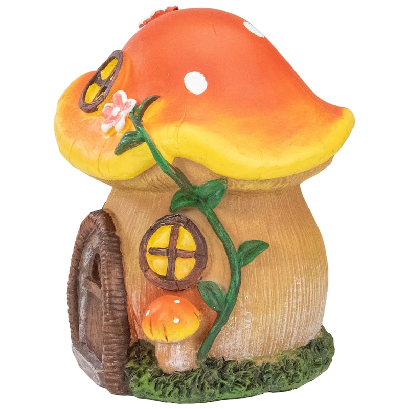 6.25" Orange Mushroom House Outdoor Garden Statue