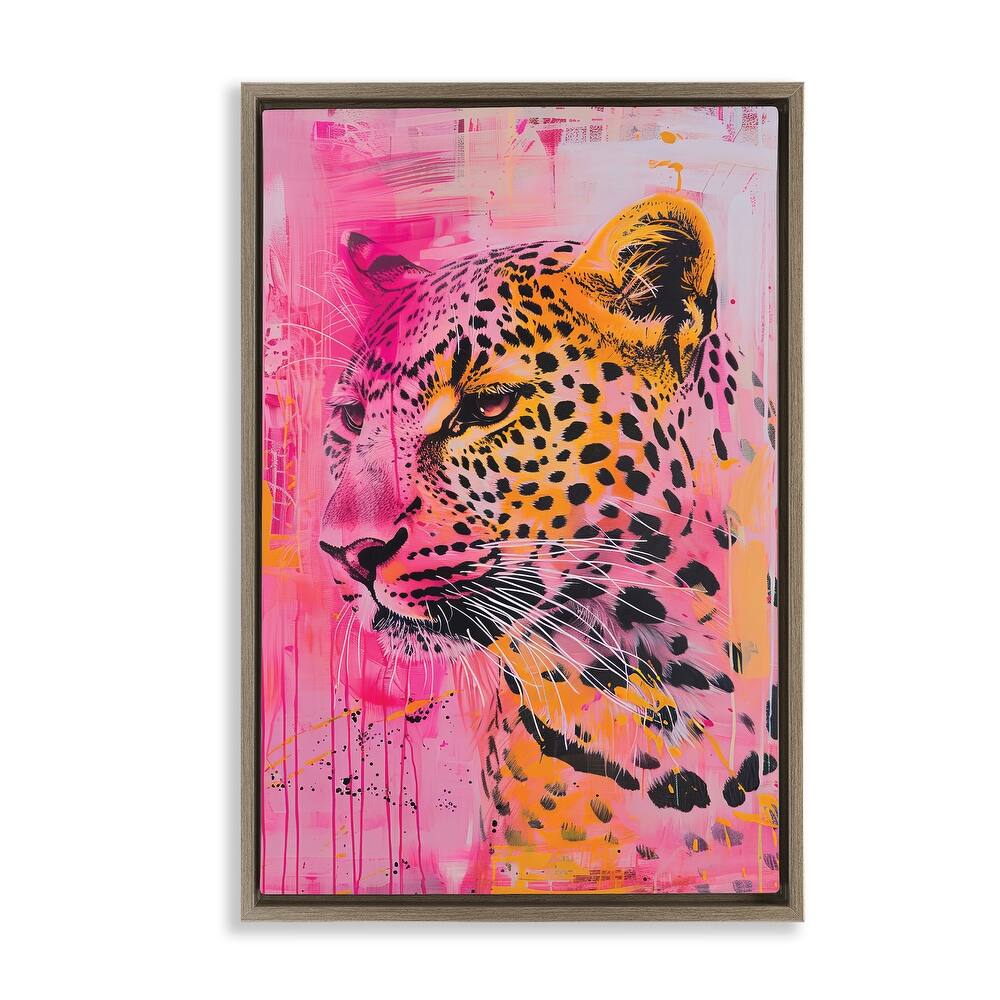 Stupell Vibrant Purple & Orange Cheetah Framed Floater Canvas Wall Art Design By LSR Design Studio