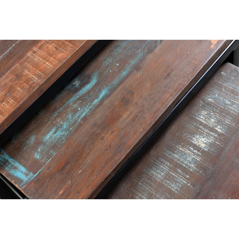Handmade Timbergirl Iron and Reclaimed Wood Nesting Tables, Set of 3 (India)