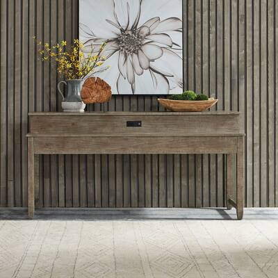 Parkland Falls Weathered Taupe Console Bar Table with Charging Station